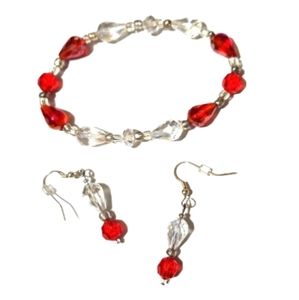 Crystal bead earrings necklace set new handmade